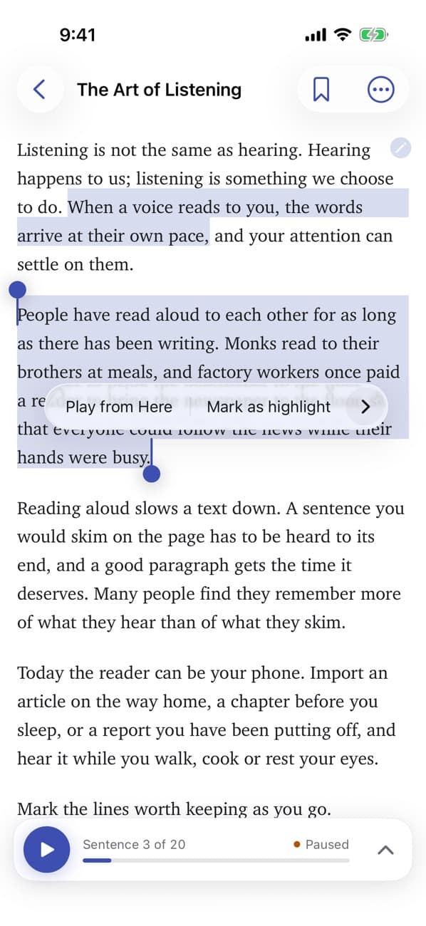 Read2You: the selection menu